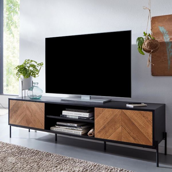 Rootz lowboard trä svart - ekdekor 163x45x40 cm TV-byrå med två dörrar - Design TV-skåp hög - TV-bänk TV-skåp modern - TV-byrå vardagsrum