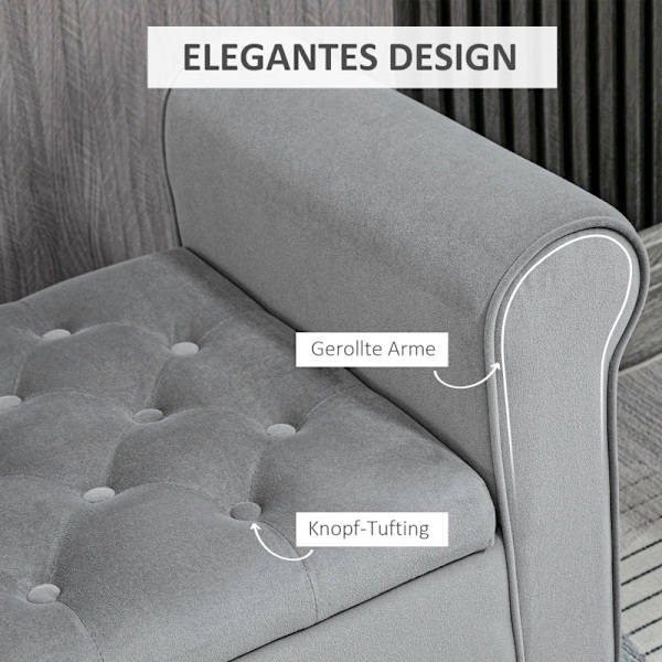 Rootz polstret sengebænk - Fløjlsbænk - Opbevaringsbænk - Elegant design - Rigelig opbevaring - Komfortable siddepladser - 126 cm x 48,5 cm x 57 cm -