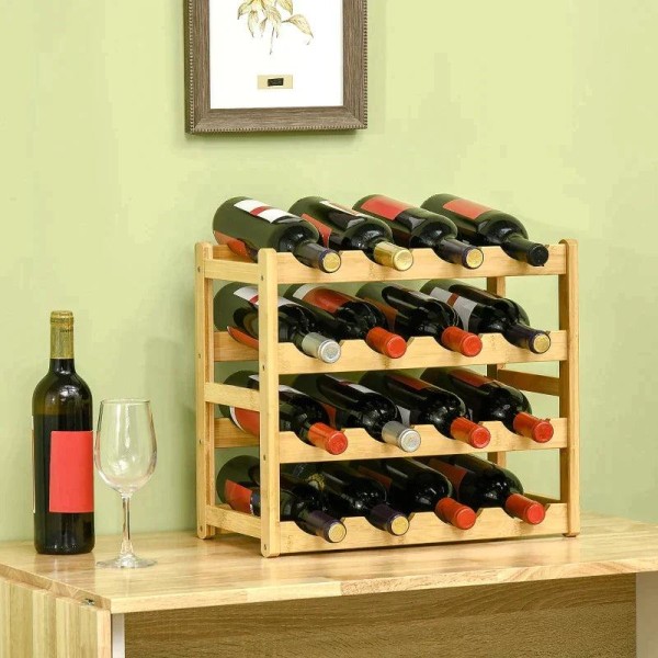 Rootz Wine Rack - Bamboo 16 viinipullo Viiniteline - 4 hyllyä - Natural - 43 cm x 23,5 cm x 38 cm