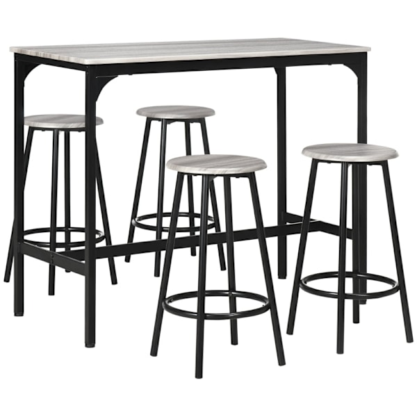 Rootz 5-delade barbordsset - Industriell matsalsset - Kompakt barmöbel - Utrymmesbesparande design - 110 cm x 50 cm x 89,5 cm bord