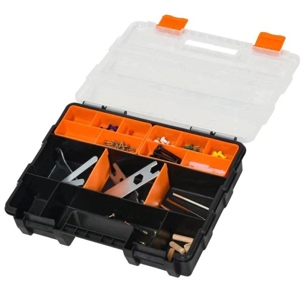 Rootz Værktøjsopbevaringsboks - Multifunktionel Værktøjskasse - Sorteringskasse - Små dele - Opbevaringsdele - Orange/Sort - 28,7 x 22,5 x 5,5 cm
