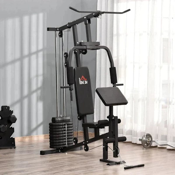 Rootz Gym Multi-gym - Fitness Station - Multi-gym - Fitnesscenter - Fitness udstyr inklusive vægte med rullepolstring - Sort - 148 x 108 x 207 cm