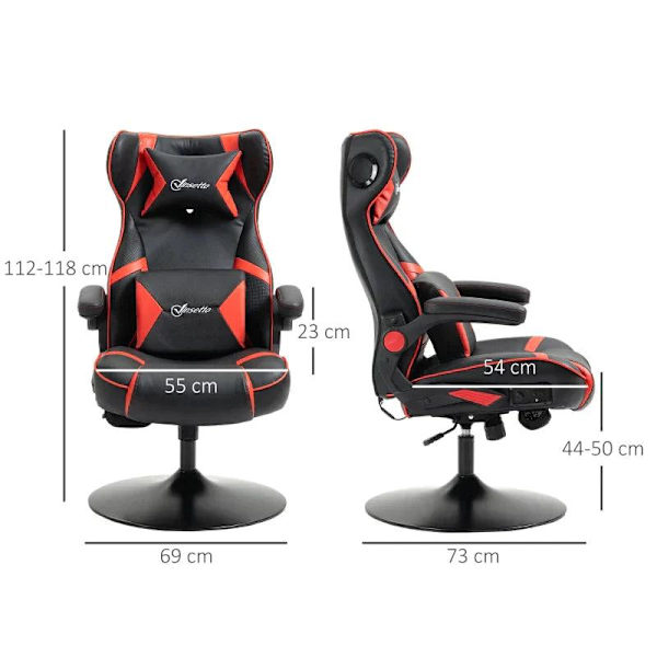 Rootz Gaming Chair - Integrerede højttalere - Vipbart ryglæn - Sort + Rød - 69 x 73 x 118 cm