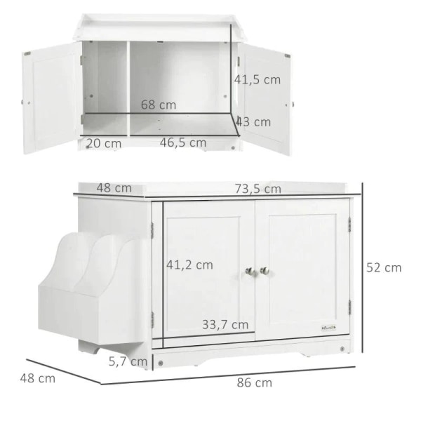 Rootz kattebakke - Kattehus - med magnetisk skilledør - Sidehylde - MDF - Hvid - 86 x 48 x 52 cm