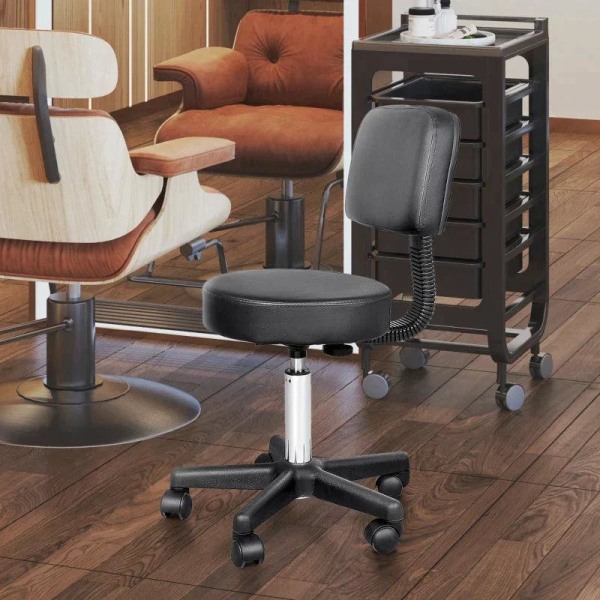 Rootz Rolling Stool - Work Stool - Cosmetic Stool - Swivel Stool - Salon Stool - Black