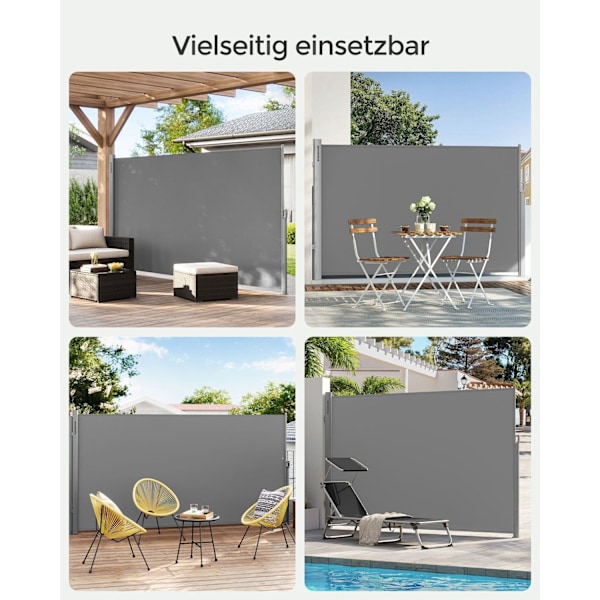 Rootz utdragbar sidomarkis - Solskydd - Sekretessskärm - Aluminiumlegering - 180 cm x 400 cm - Grå - UV-beständig - 11,3 kg