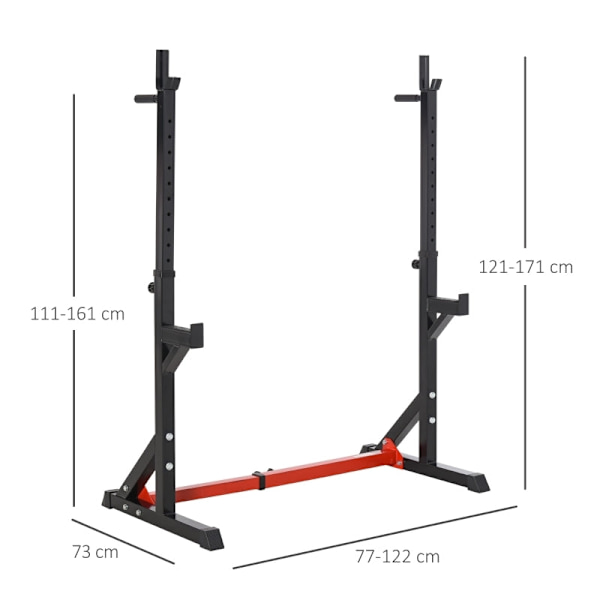Rootz justerbart skivstångsställ - Tyngdlyftningsställ - Gymutrustning - Stöder 150 kg - 77-122W x 66D x 121-171H cm
