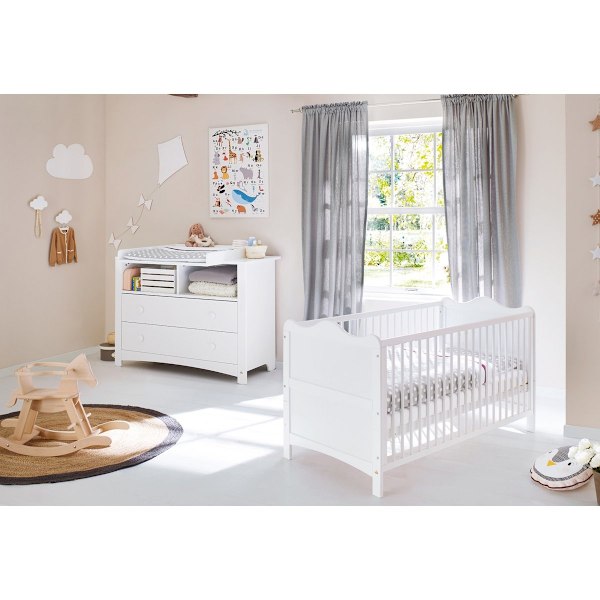 Rootz Florentina Baby Starter Set - Cot Bed - Ekstra bred skiftende enhed - Convertible Design - 146 cm x 76 cm x 85 cm & 130 cm x 77/57 cm x 101 cm