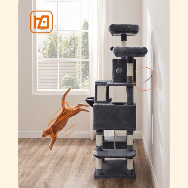 Rootz Cat Tree - Skrapstolpe - Cat Climbing Tree - Cat Activity Tree - Cat Play Tree - Modern Cat Tree - Cat Tree House - Spånskiva - Plysch - Sisal -