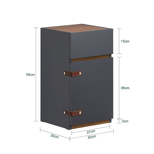 Rootz Elegant Bedside -pöytä - sivupöytä - Yöpöytä - runsaasti säilytystilaa - 30x56x30cm - harmaa ja ruskea nahka