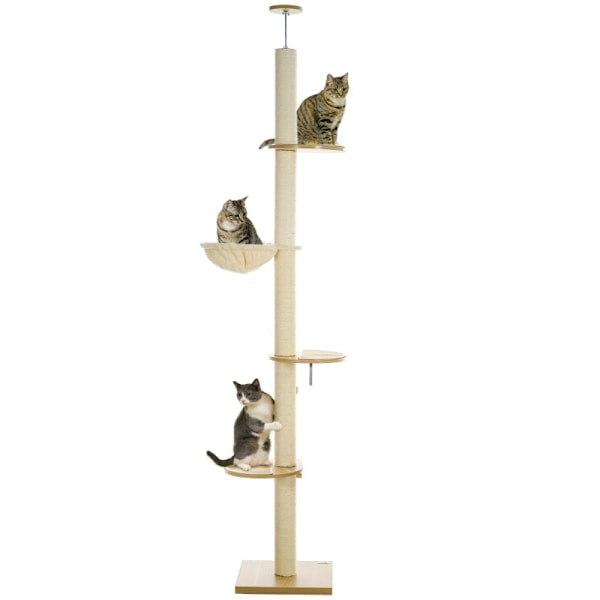 Rootz golv-till-tak kattträd - Katttorn - Skrapstolpe - Justerbar höjd - Trämaterial - 40cm x 40cm x 230-250cm