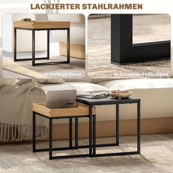 Rootz Moderne sofabordsæt - sofaborde - sideborde - holdbart MDF -stål - 45x45x45cm & 40x40x40cm
