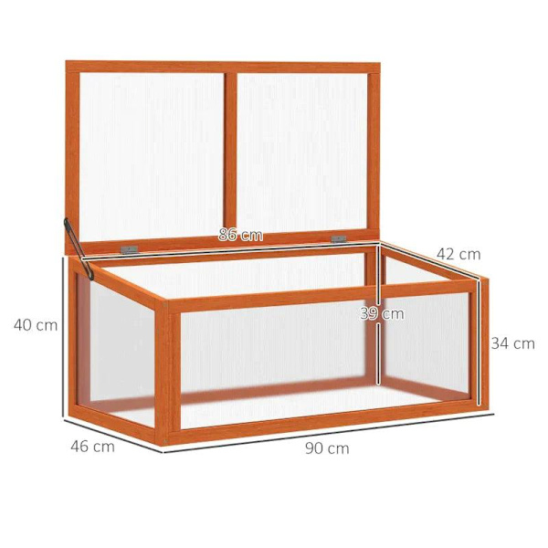 Rootz Drivhus - Cold Frame Drivhus - Cold Frame Box - Plantebed med dæksel - Træ Og Polycarbonat - Vejrbestandig - Orange - 90 x 46 x 40 cm