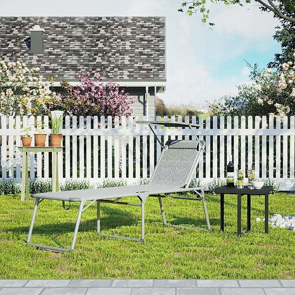 Rootz liggestol - Udendørs liggestol - Terrassesolstol - Havesolseng - Solseng - Strandsolstol - Transportabel liggestol - Grå - 65 x 200 x 48 cm (L x