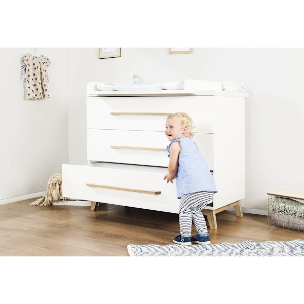 Rootz 'Riva' Changing Unit - Baby Dresser - Nursery Cabinet - MDF & Ash Wood - 3 lådor - Självmjuk nära - 115 cm x 58 cm x 98 cm