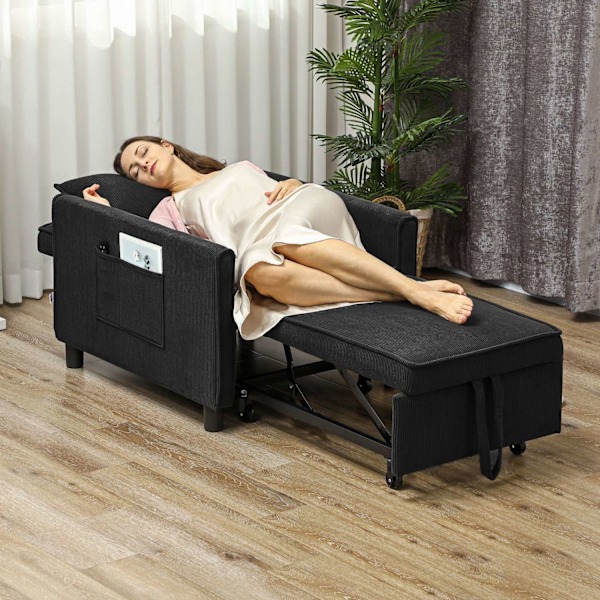 Rootz Justerbar sovende stol - Konvertibel loungestol - Rentliner seng - Komfort 3 position - 74W x 84d x 81H cm - Sort - 120 kg kapacitet