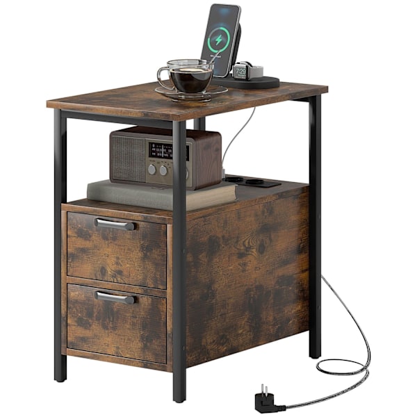 Rootz sidebord med opladningsstation - natbord - slutbord - USB & Type -C -porte - 55 cm x 35 cm x 58,5 cm - Robust design