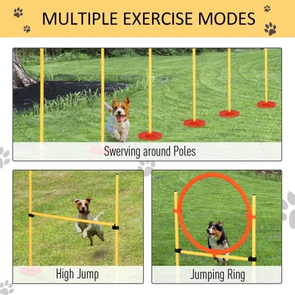 Rootz Dog Agility Set - 3-in-1 Pet Training Set - High Jump - Round Rods - Easy To Carry - Yellow