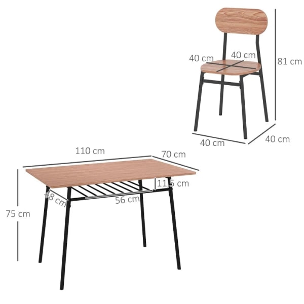 Rootz-ruokailuryhmän pöytätuolit - ruokapöydän pöytä - keittiön pöytä - teollinen muotoilu - MDF-teräs - ruskea - 110 cm x 70 cm x 75 cm