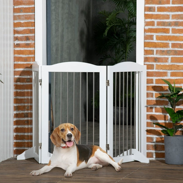 Rootz PawHut Folding Dog Barrier - Pet Gate - Justerbart Hundehegn - Holdbar MDF - 154cm x 30cm x 80cm - Hvid