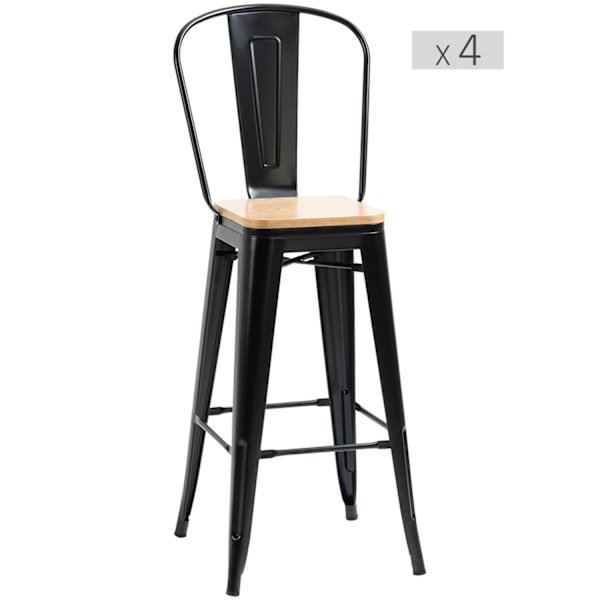 Rootz Sarja 4 teollista baarituolia - korkea tuolit - parvityylin istuimet - ergonominen muotoilu - 45W x 44d x 118h cm - 76 cm istuinkorkeus