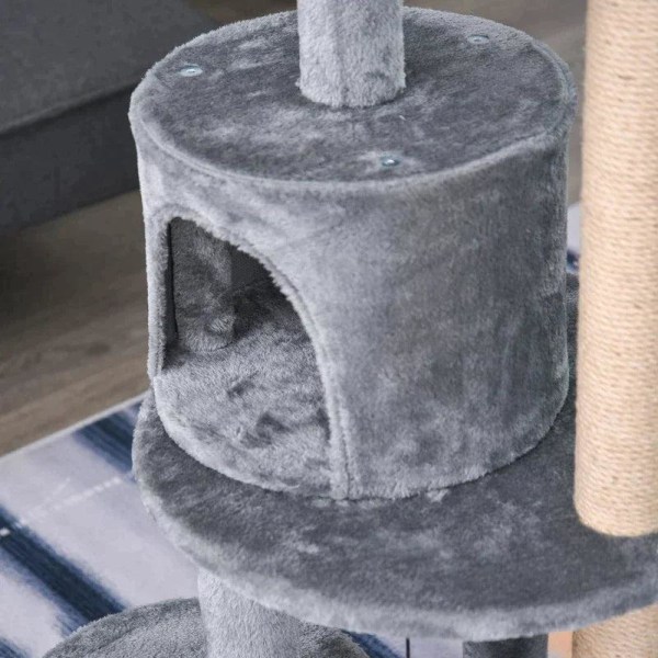 Rootz Cat Tree - Cat Activity Tree - Skrapstolpar - Cat Cave - Cat House - Grå - 48x48x104 cm