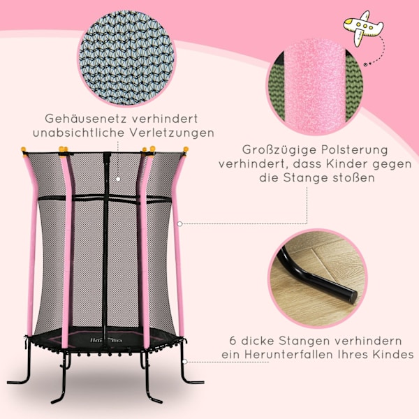 Rootz Children’s Trampoline - Kids Bouncer - Jumping Mat - Safety Net - Ø163.5 cm x 190 cm - Stålramme - Polstret - Max Load 50 kg