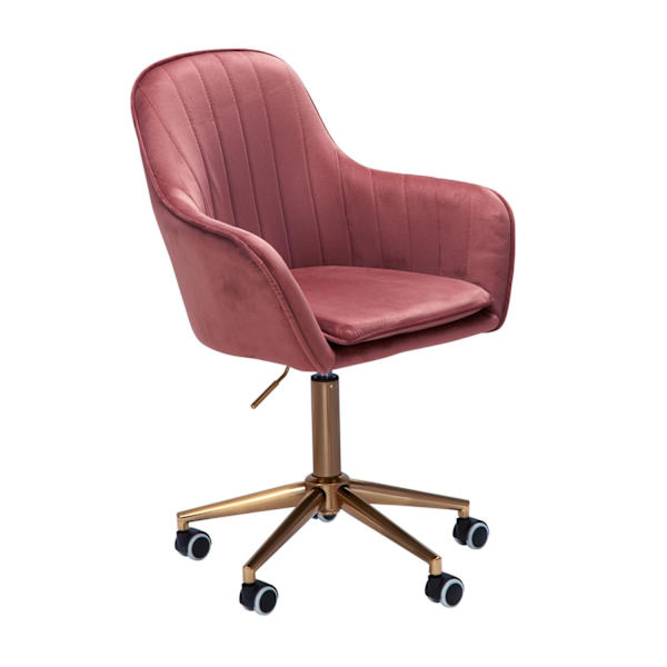 Rootz skrivebordsfløjl pink - Design drejestol med ryglæn - Arbejdsstol 120 kg højdejusterbar - Skalstol med hjul - Drejestol