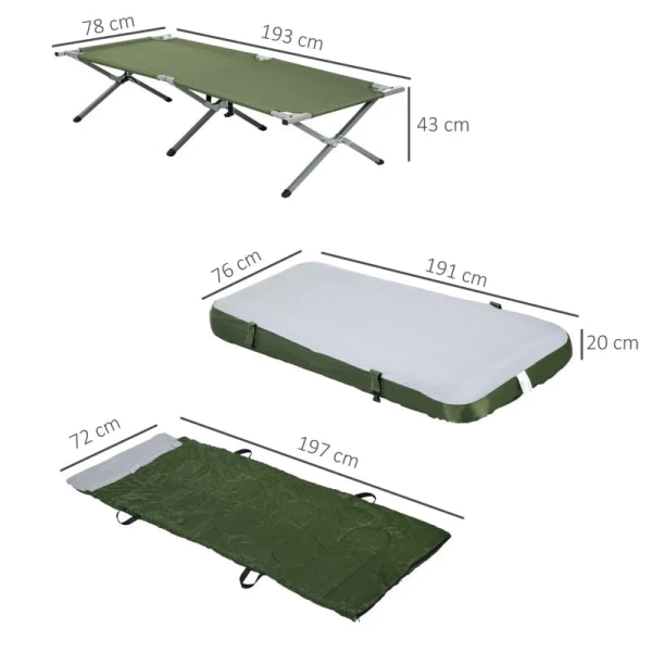 Rootz Campingsäng - Campingsäng - Luftmadrass - Sovsäck - 5-delat set - Inklusive transportväska - Grön - 193 x 86 x 43/63 cm