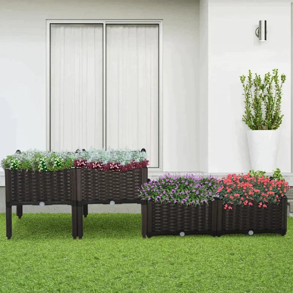 Rootz Højbed - Plantekasse - Haveplantekasse - Plantekasse med drænhuller - Blomsterkasse i rattanlook - Brun - 40 x 40 x 44 cm