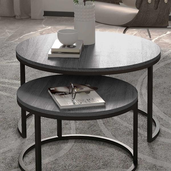 Rootz 2 Set soffbord - Sidobord - Sofatisk - Spacebesparing - 78,5x78,5x46,5cm & 59x59x36,5cm - grå metallram