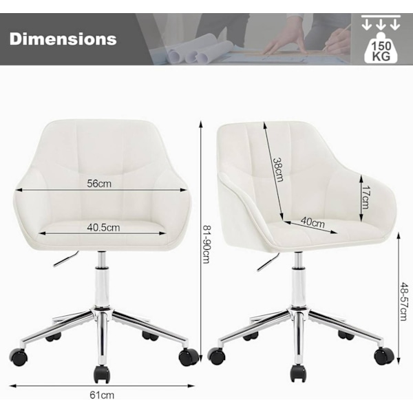 Rootz Velvet Kontorstol - Ergonomisk skrivebordsstol - Drejestol - Højdensitetsskumpolstring - Højdejusterbar - 61 cm x (81-90) cm x 56 cm