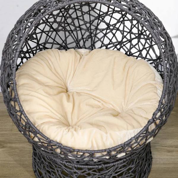 Rootz Cat Basket - Cat Cave Inklusive kudde - 2-delad - Kattsäng - Polyesterrep - Krämvit + Brun - 50 cm x 50 cm x 60 cm