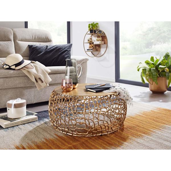 Rootz sofabord metal guld 66x66x30 cm sofabord aluminium rundt - Design stuebord med grenstruktur - Lille sofabord Moderne - Sidebord sidebord stue