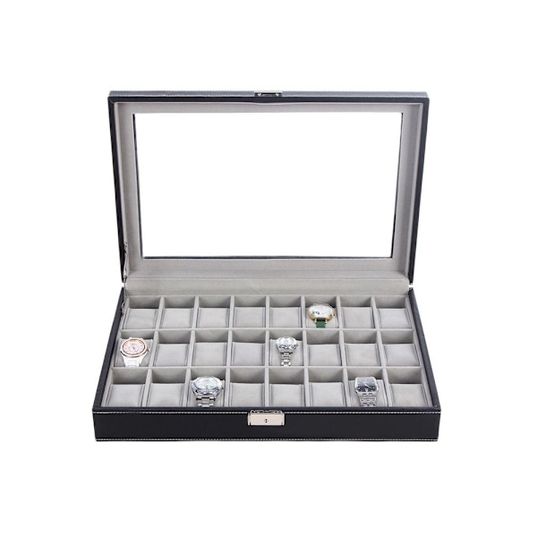 Rootz Watch Box - Suuri kellolaatikko 24 kellolle - Kellon säilytysrasia - Ylellinen kellokotelo - Matkakellokotelo - Monipaikkainen kellolaatikko - M