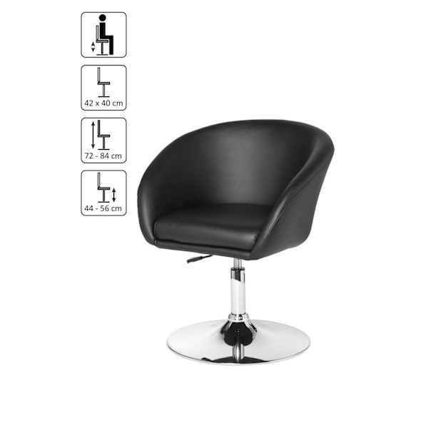 Rootz design relaxfåtölj loungefåtölj cocktailfåtölj syntetiskt läder svart - Vridbar fåtölj - Matsalsstol 120 kg - Klubbfåtölj läderlook - Vridstol M