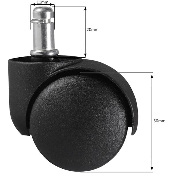 Rootz 5-delade set mattrullar för kontorsstol - Högkvalitativ plast - Svart - 11 mm stiftdiameter - 20 mm stiftlängd - 50 mm rulldiameter - Lämplig fö