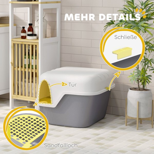 Rootz Cat Litter Box med låg - Låsbar og let at rengøre - dækket - 50 cm x 50 cm x 39 cm
