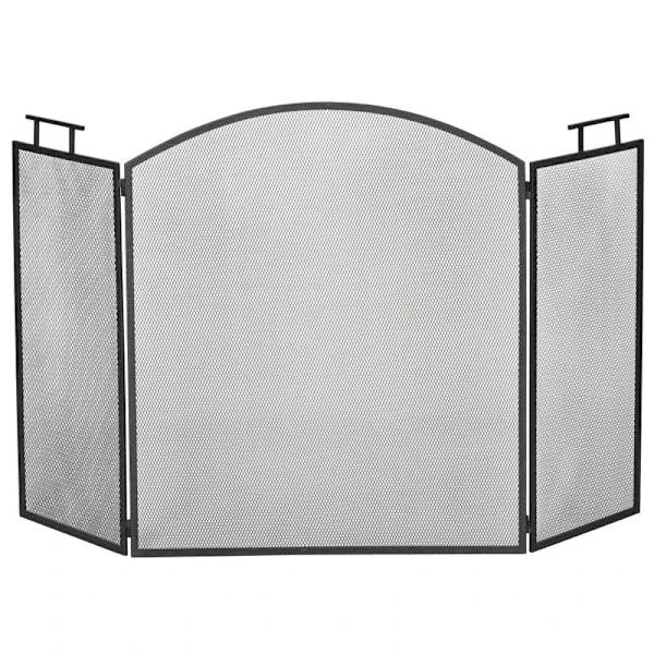 Rootz Pejseskærm - Pejsebeskyttelse - Gittergnistbeskyttelse - Foldet tredelt design - Metal - Sort - 128 x 2 x 76,5 cm