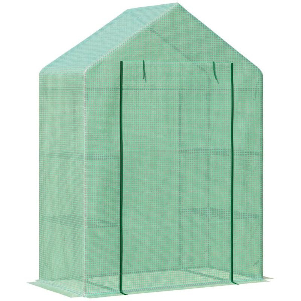 Rootz Folie Växthus - Växthus med 6 hyllor - Walk-in Trädgårdsbod Växthus - Tomathus - Planthus Med Roll-up Entré - Kallram - Grön - 141 x 72 x 191 cm