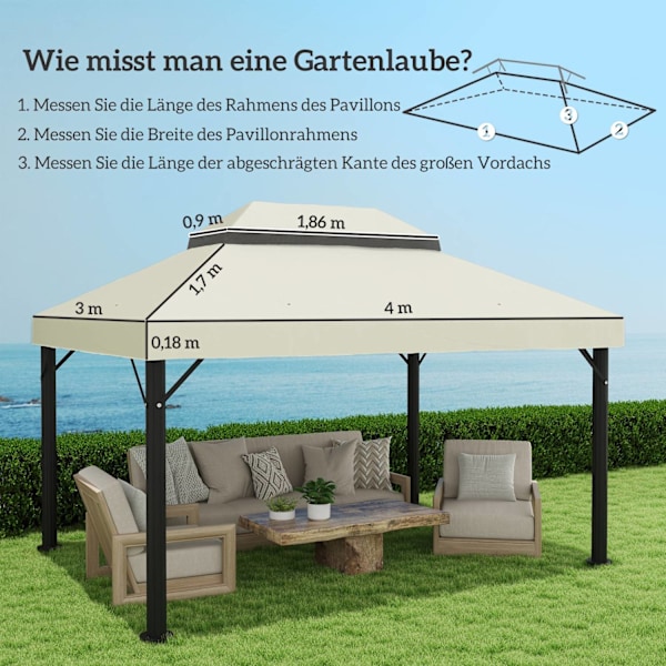 Rootz Gazebo Ersättningstak - Tarpaulin - Pavilion tak - Solskydd UPF30+ - 400 cm x 300 cm - vitt