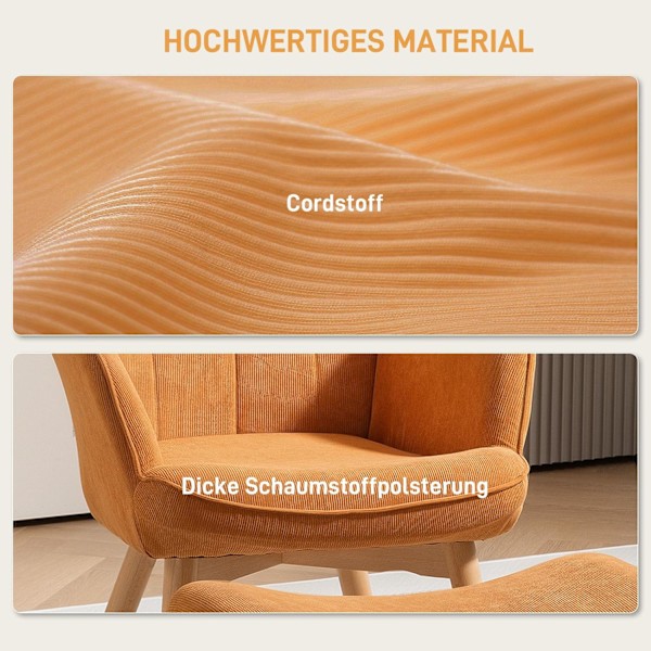 Rootz accentstol med avföring - avslappningsstol - Lounge fåtölj - ergonomisk komfort - 72 cm x 80 cm x 101 cm - corduroy look - brun