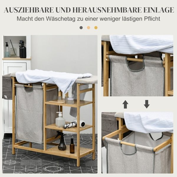 Rootz Bamboo Laundry Collector - Kangaskori - Pyykinlajittelija - Silityslauta - 113cm x 34cm x 82cm - Ympäristöystävällinen ja tyylikäs bambu