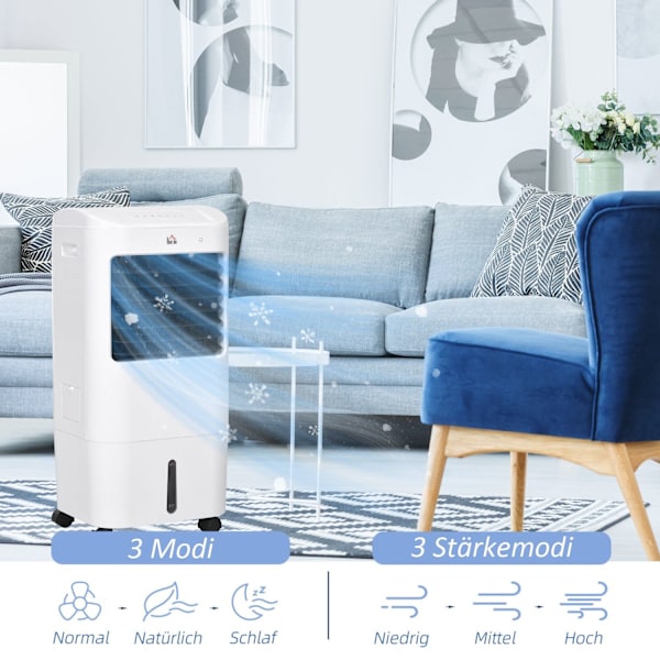 Rootz Air Cooler - Aircondition - 3 Metoder - 7,5 timers timer - Rulle plastik - 37b x 32t x 78H cm - Ideel til sommervarme