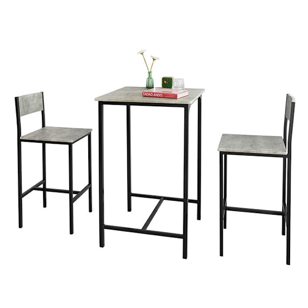 Rootz 3-delade barbordsset - Barstolar - Matsalsset - MDF bordsskiva - Robust metallstomme - Idealisk för kök och trädgård - 60 cm x 97 cm x 60 cm - G
