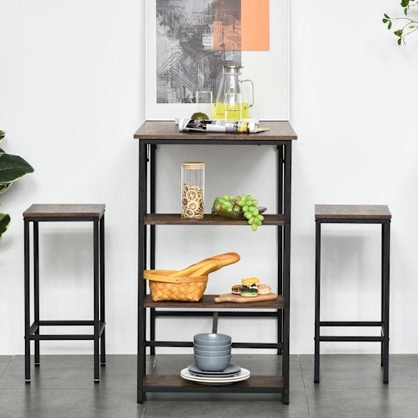 Nancy's Laie Bartafelset - 2 Barkrukken - Hoge Tafel - Staal - Svart/Bruin - 109 x 60 x 100 cm