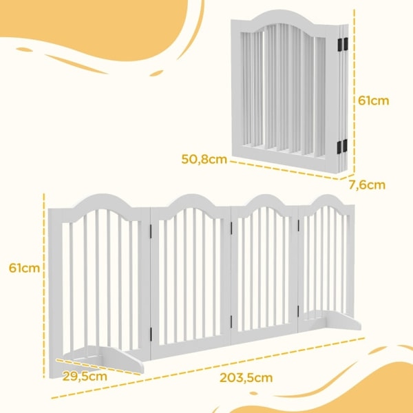 Rootz Pet Dog Barrier - Hundport i trä - Staket - Massivt trä - MDF - Justerbar - 203,5 cm x 29,5 cm x 61 cm