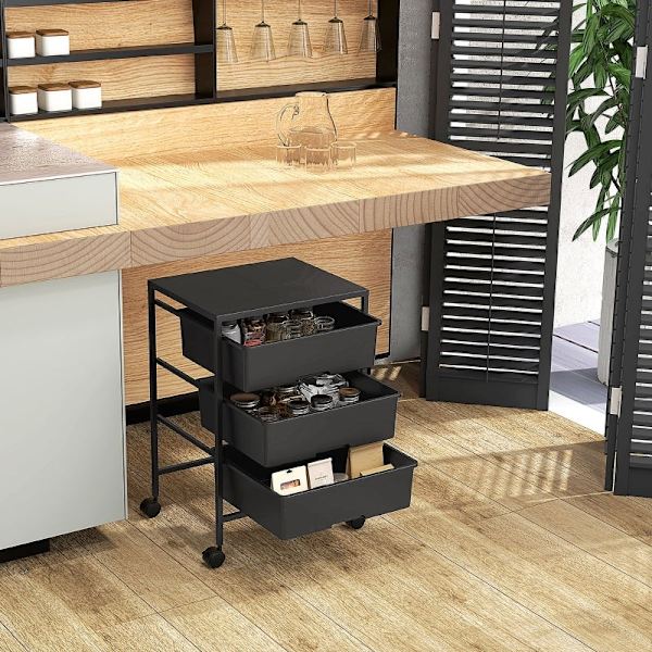 Rootz Opbevaringsvogn - Mobil Organizer - Hjælpevogn - Stålramme - Nem at rengøre - 40,8L x 33,5W x 60,5H cm