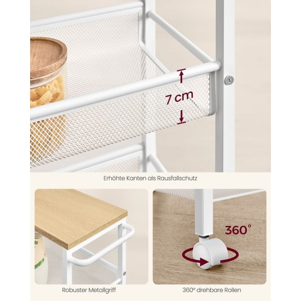 Rootz Ek Vit Spånskiva Stålvagn - Rullvagn - Förvaringsorganisator - Lättvikt - Kompakt design - Enkel montering - 22cm x 45,5cm x 77cm