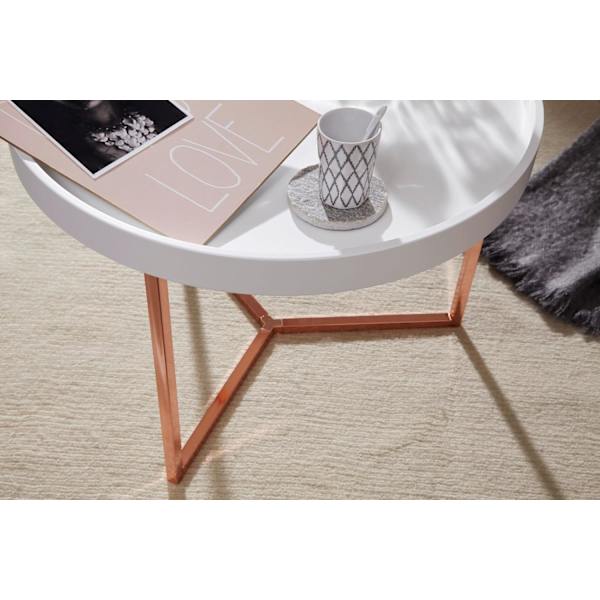 Rootz sohvapöytä 58,5x42x58,5cm valkoinen - kupari sohvapöytä metalli pyöreä - Designer retro sohvapöytä moderni - Pieni sohvapöytä metallirunkoinen -